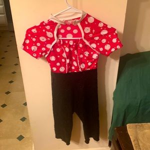 Dance Costume, red and white polka dots, w/a black sequined bottom